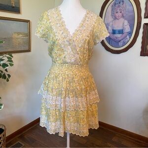 American Eagle • NWT Yellow Floral Garden Party Faux Wrap Dress • Size M